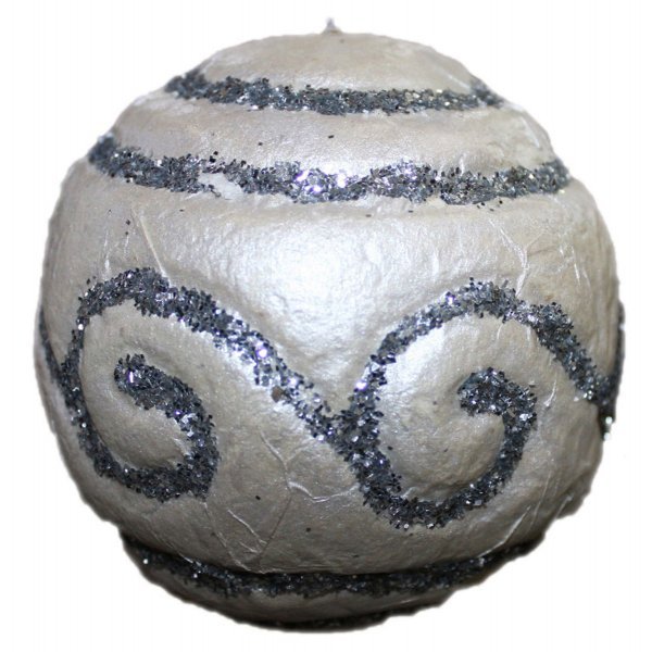 Χριστουγεννιάτικη Μπάλα Λευκή, με Ασημί Σχέδια (8cm)